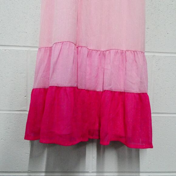 Justice Dress Girl's Size 14 Pink Shimmer Sleeveless Lined Rosettes Layered - Picture 3 of 7